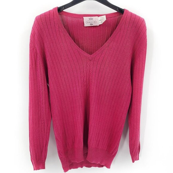 TOCCA Magenta Pink V-Neck 100% Silk Sweater - Picture 1 of 4